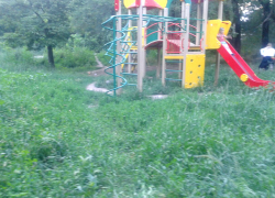 Детская площадка около железнодорожного вокзала Новочеркасска заросла высокой травой