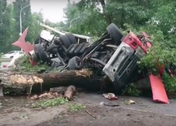 Неуправляемый грузовик с алкоголем снес деревья и перевернулся в Новочеркасске